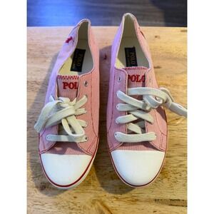 Polo‎ Ralph Lauren Parnell Red White Pinstripe Sneakers Mens 10B Low Top Shoes